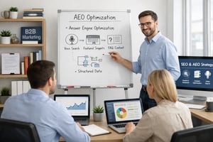 Un consulnete SEo che aiuta unazienda B2B ad ottimizzare la pripra visiblit anche per AEO Ufficio pulito-1